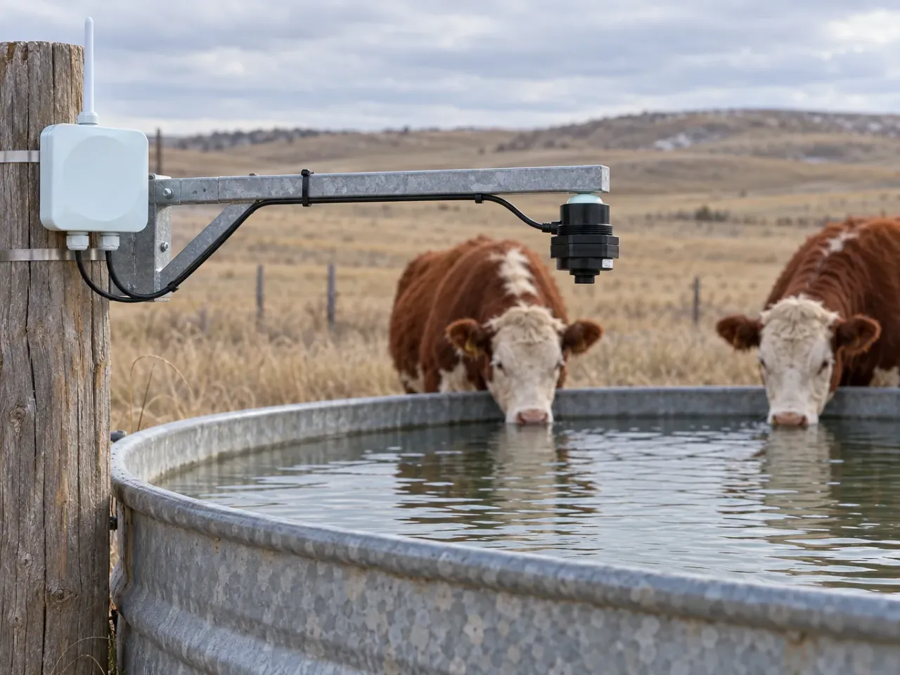 Radar water-level sensor mounted over a stock tank